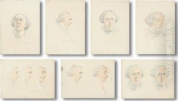 A Collection Of Portrait Studies
 Of A Gentleman, Together With An Etching Of A Lady, By The Same Hand, 
(8) Oil Painting by Mortimer Luddington Mempes