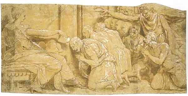 Hebe and Mercury conferring youth on the followers of Mercury Oil Painting by Perino Del Vaga (Pietro Bonaccors