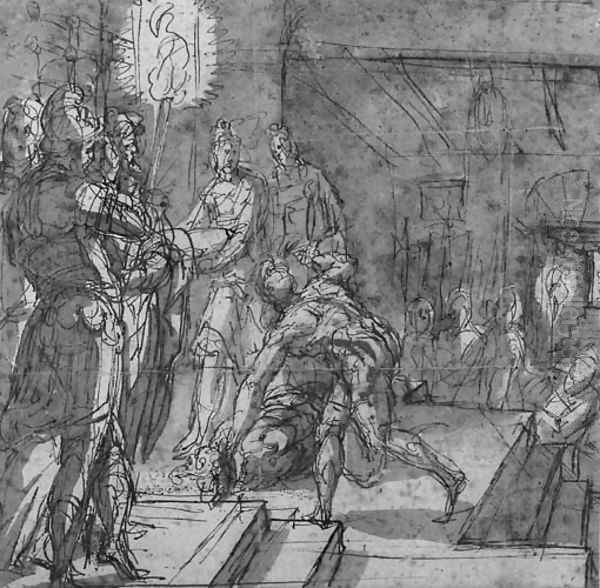 The beheading of Saint John the Baptist Oil Painting by Perino Del Vaga (Pietro Bonaccors