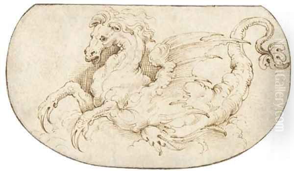 A hippocamp Design for an embroidered panel Oil Painting by Perino Del Vaga (Pietro Bonaccors
