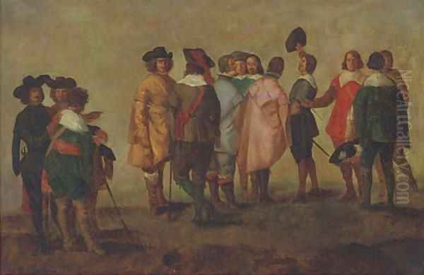 Elegant gentlemen conversing Oil Painting by Diego Rodriguez de Silva y Velazquez