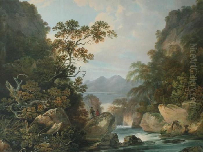 A View Near The Falls Of Lodore, Cumberland Oil Painting by Nicholson, F.