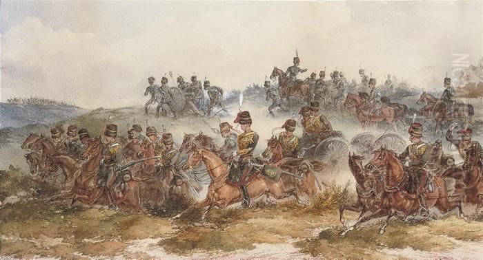 The Crimean War: The Royal Horse
 Artillery Bringing Their Guns Into Action, An Officer At The Centre Oil Painting by Orlando Norie