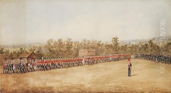 A Parade Of Cavalry Of Various 
Regiments Marching Under The Watchful Eye Of A Lance Officer Oil Painting by Orlando Norie