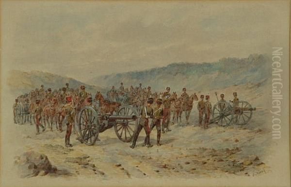 'royal Horse Artillery At The Gallop' And 'royal Horse Artillery Preparing To Fire' Oil Painting by Orlando Norie