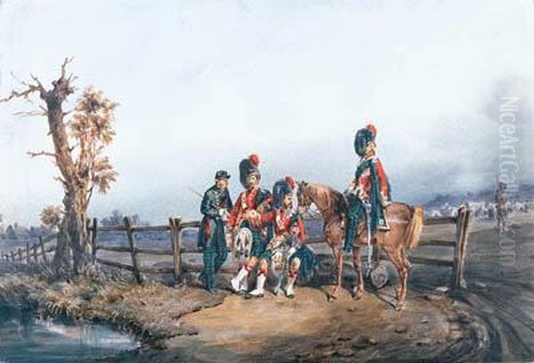 Major F.e.h. Farquharson V.c. 
And A Group Of Officers From The 42ndroyal Highlanders Black Watch Oil Painting by Orlando Norie