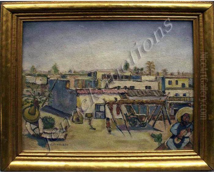 Village Scene Oil Painting by Jose Clemente Orozco
