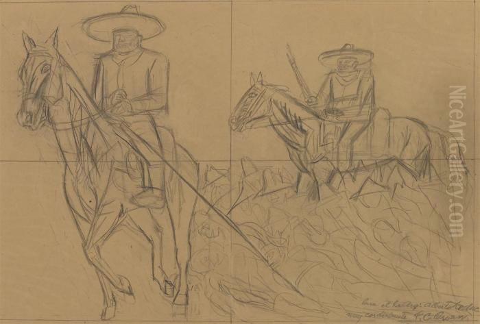 Untitled (study With Horsemen) Oil Painting by Jose Clemente Orozco