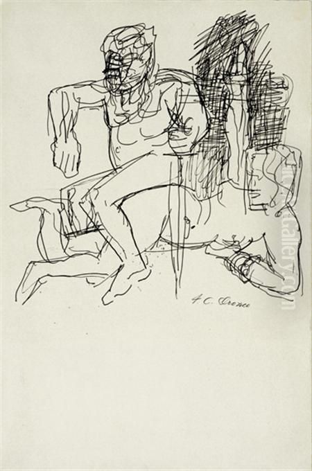 Warrior And Nude Oil Painting by Jose Clemente Orozco