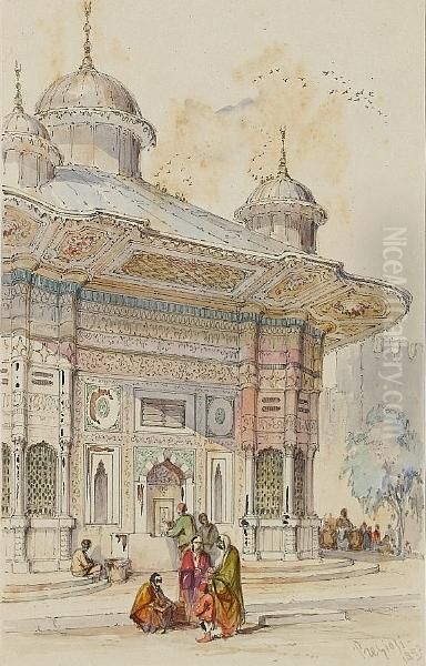 The Drinking Fountain Of Ahmed Iii At The Topkapi Palace Oil Painting by Amadeo Preziosi