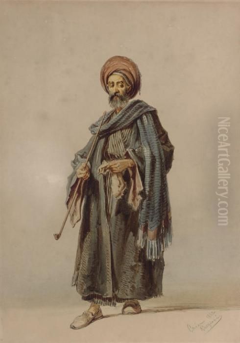 An Egyptian Man With A Pipe Oil Painting by Amadeo Preziosi