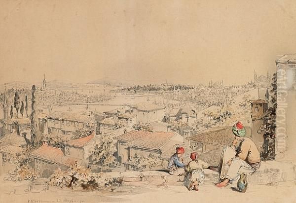 The Golden Horn, Form The Walls, Constantinople Oil Painting by Amadeo Preziosi