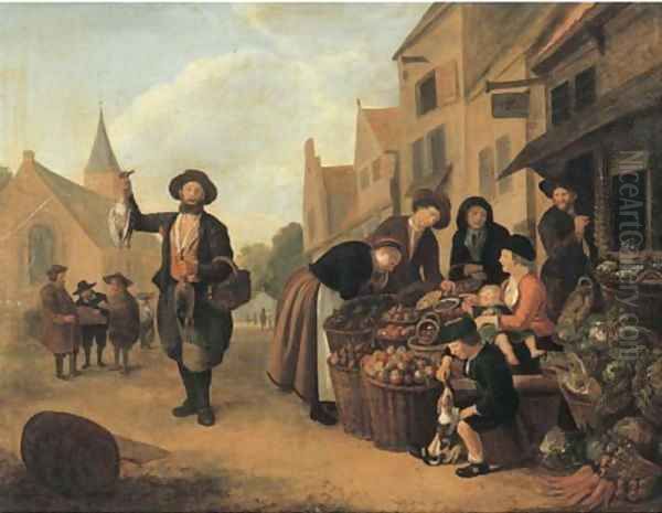 A vegetable market Oil Painting by Jan Victors