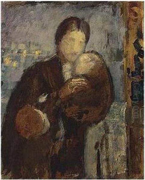 Femme Et Enfant, Oil On Paper 
Laid Down On Cradled Panel, 60 By 49 Cm., 23 5/8 By 19 1/4 In Oil Painting by Odilon Redon