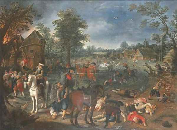 Soldiers sacking a village Oil Painting by Sebastian Vrancx