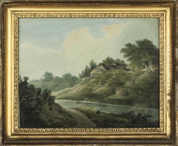 A Hilltop Castle Ruin
; And 
A River Landscape With A Cottage Oil Painting by John Warwick Smith
