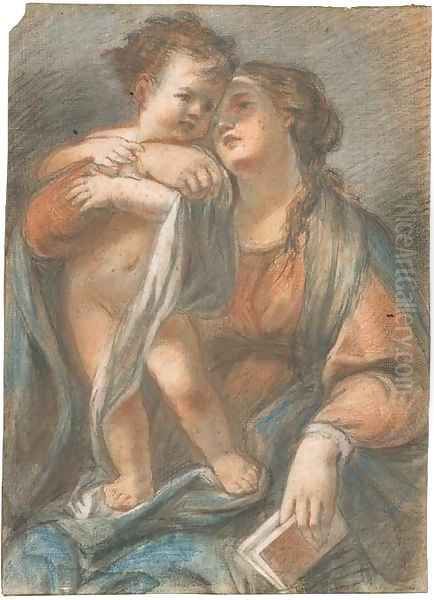 The Madonna holding the Infant Christ standing on her lap Oil Painting by Giovanni Maria Viani