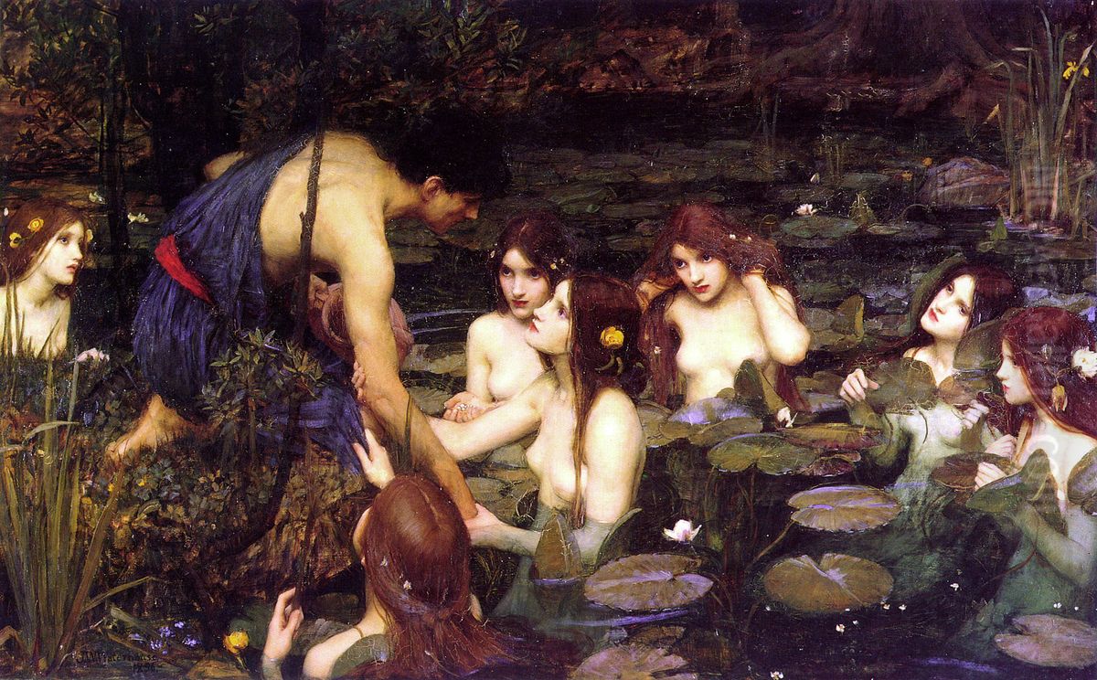 Hylas And The Nymphs Oil Painting by John William Waterhouse
