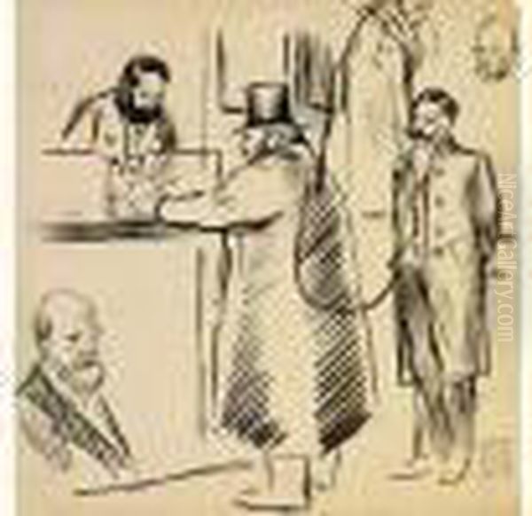 Ensemble De 2 Dessins Oil Painting by Theophile Alexandre Steinlen