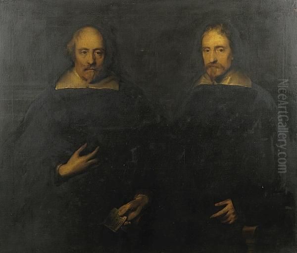 A Portrait Of Sir Arthur Hopton,
 Three Quarter Length Wearing Black, Being Handed A Letter From A 
Gentleman, Said To Be His Brother Oil Painting by Sir Anthony Van Dyck