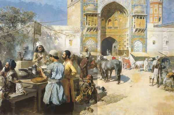 An Open Air Restaurant Lahore Oil Painting by Edwin Lord Weeks