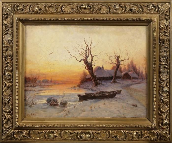 Feinflussig Gemalte, 
Atmospharisch Gestimmte Winterlandschaft Des An Der Petersburger 
Kunstakademie Ausgebildeten Bedeutenden Malers. Schon Fruh Errang Klever
 Hohe Auszeichnungen. 1881 Erhielt Er Eine Professur Fur 
Landschaftsmalerei An Der Akadem Oil Painting by Iulii Iul'evich (Julius) Klever