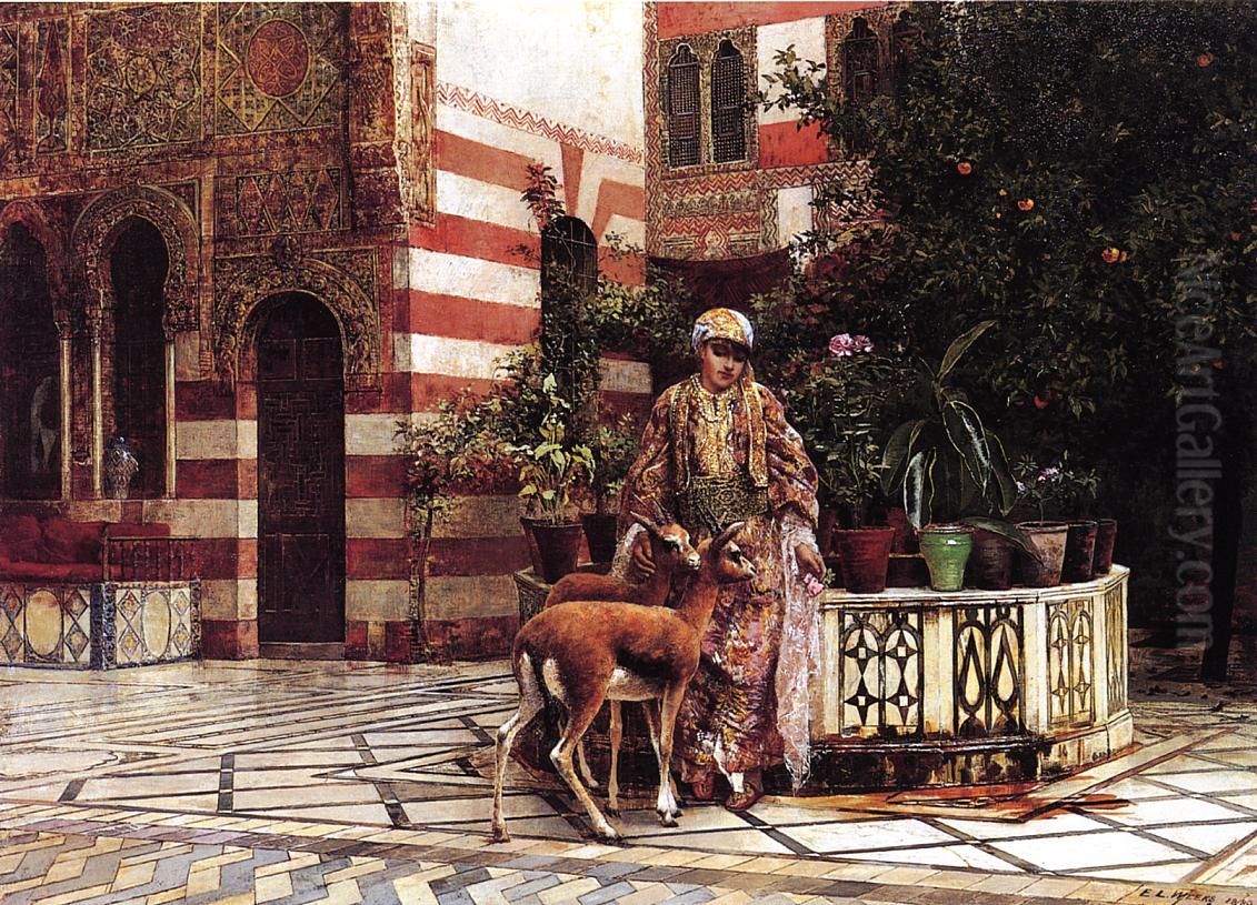 Girl In A Moorish Courtyard Oil Painting by Edwin Lord Weeks