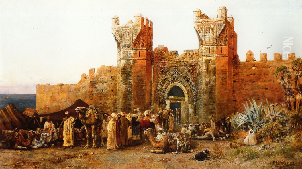 The Departure Of A Caravan From The Gate Of Shelah Morocco Oil Painting by Edwin Lord Weeks
