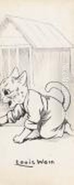 Cats Crawling Beside A Temple Oil Painting by Louis Wain