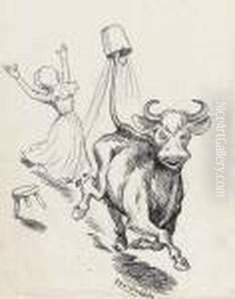 The Naughty Cow Oil Painting by Louis Wain