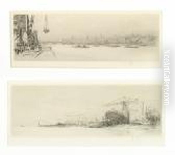 (a View Of The Thames) From The 
Arteries Of Great Britain; (a View Of Docks At Liverpool) From The 
Arteries Of Great Britain Oil Painting by William Walcot