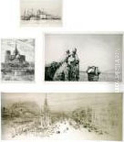 Princess Street, Edingburgh, Signed Etching, 20x49cm And The
 Guarda, Venice,no Ii, 11x19cm And Oil Painting by William Walcot