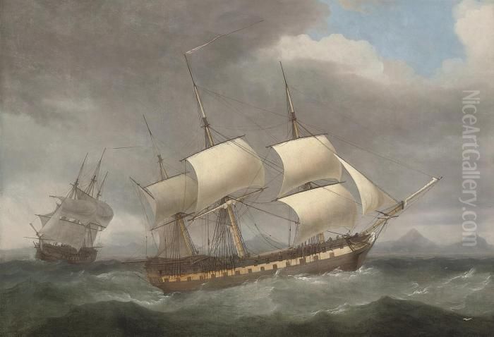 The Honourable [east India] Company's Ship 
Alnwick Castle
 In Two Positions Off A Mountainous Shore Oil Painting by Thomas Whitcombe
