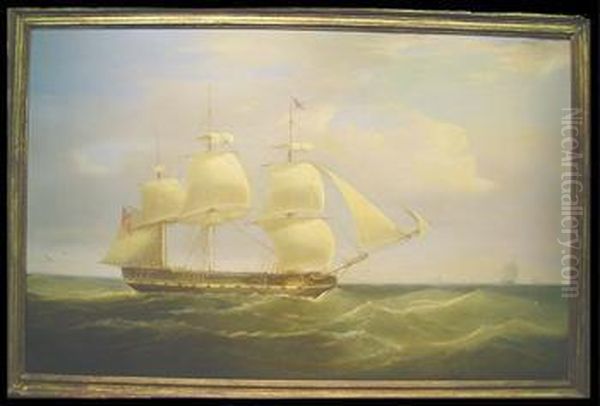 British Sailing Ship
Bears Signature And Dated Oil Painting by Thomas Whitcombe