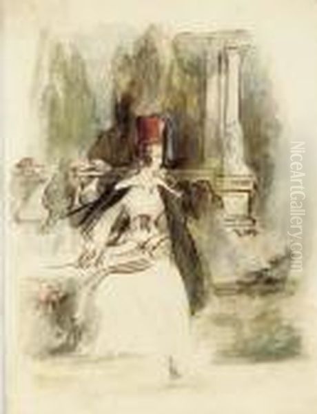 Portrait Of Julia Emily Gordon, Full-length, Wearing An African Fez, In A Garden Oil Painting by Sir David Wilkie