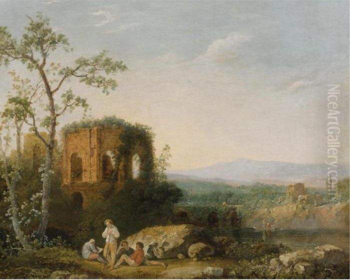 Italianate Landscape, Said To Be A View Of The Temple Of Venus At Baiae Oil Painting by Richard Wilson