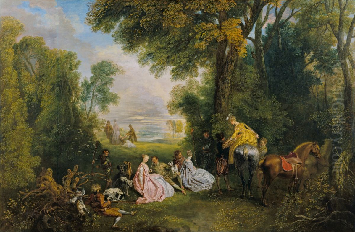Rendez-vous de chasse Oil Painting by Jean-Antoine Watteau