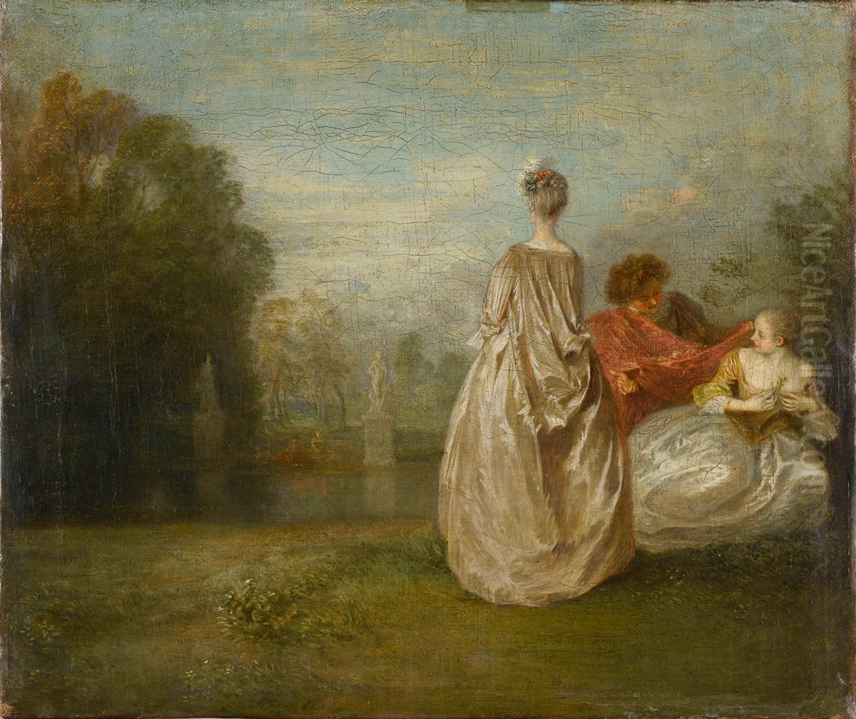 les deux cousines Oil Painting by Jean-Antoine Watteau
