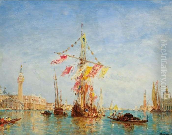 Voilier Pavoise Sur Le Grand 
Canal A Venise; La Fete De L'assomption [felix Ziem ; A Sailing Boat On A
 Feast Day On The Grand Canal In Venice ; Oil On Panel Signed Lower 
Right Ziem] Oil Painting by Felix Ziem