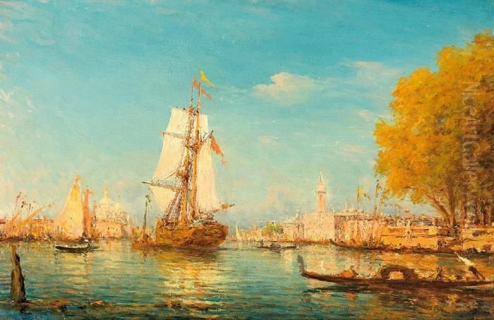 Venezianische Ansicht: Blick Auf
 Die Einfahrt Zum Canal Grande, Santa Maria Della Salute, Dogenpalast 
Und Campanile Oil Painting by Felix Ziem