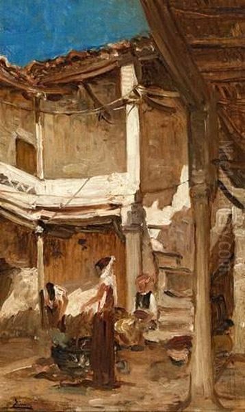 Cour De Maison En Algerie. Oil Painting by Felix Ziem