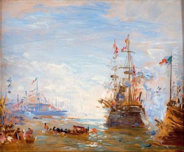 La Fete A Villefranche Oil Painting by Felix Ziem