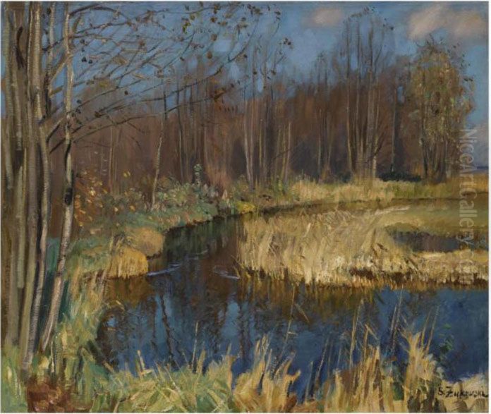 Autumn River Oil Painting by Stanislaw Zukowski
