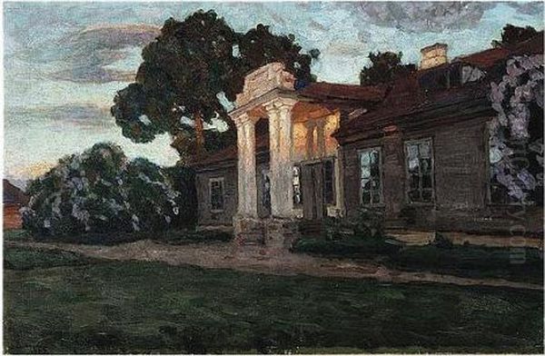 Country Dacha At Twilight Oil Painting by Stanislaw Zukowski