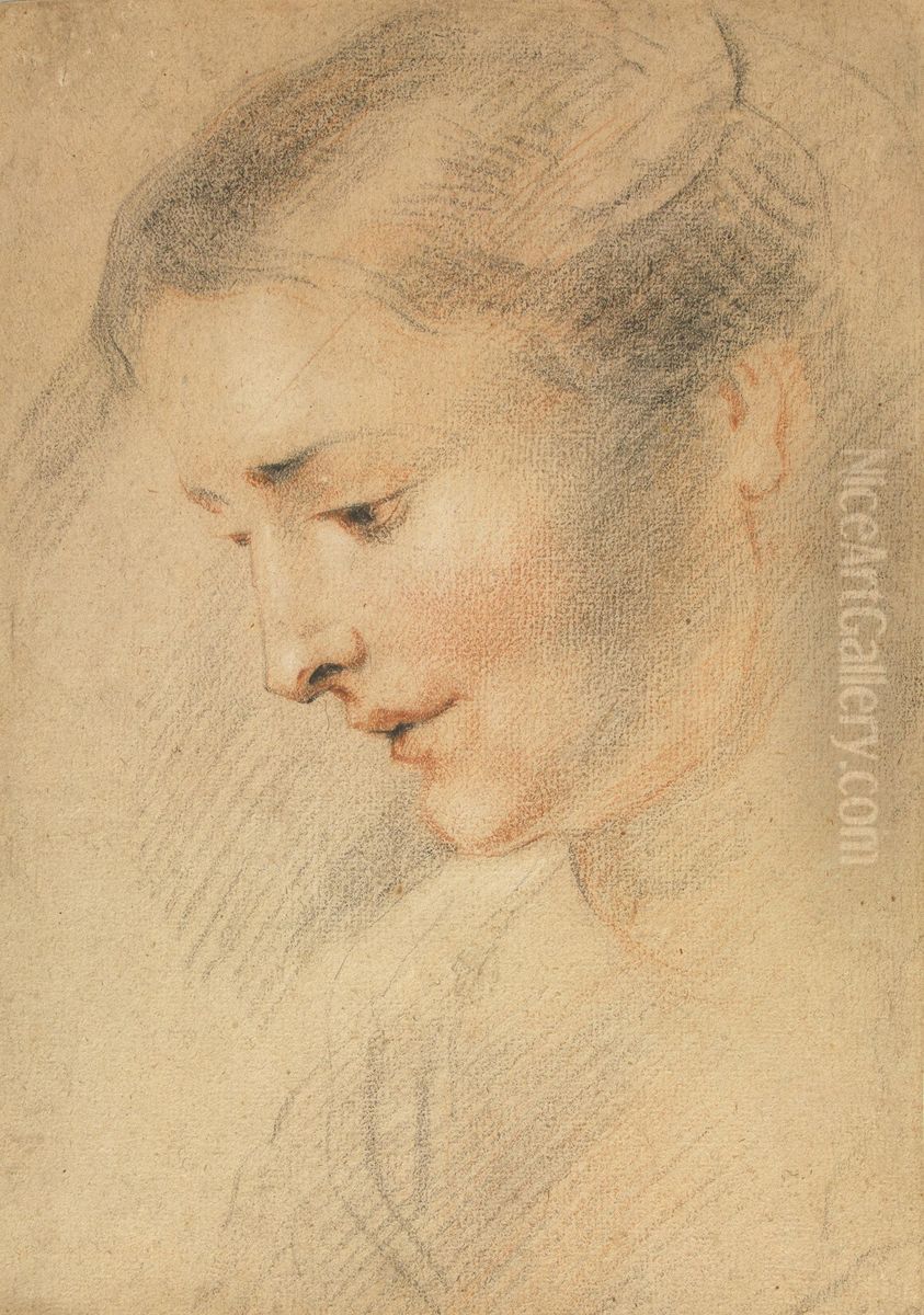 Study of a Woman's Head Oil Painting by Jean-Antoine Watteau
