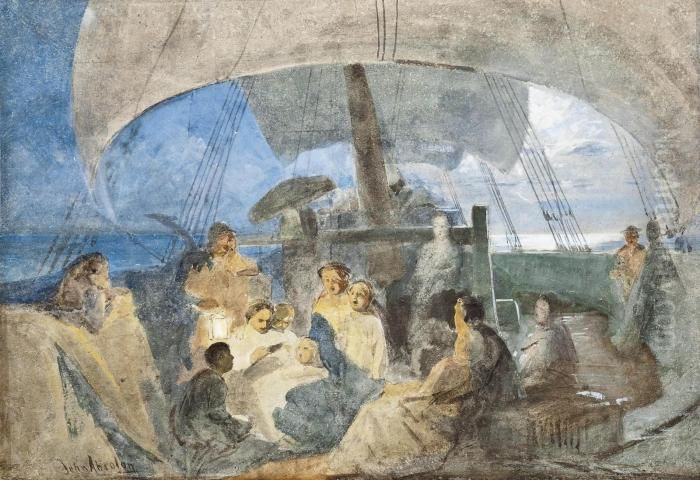 Evening Prayers On An Emigrant 
Ship (illustrated); And Crossing The Ocean To Distant Lands Oil Painting by John Absolon
