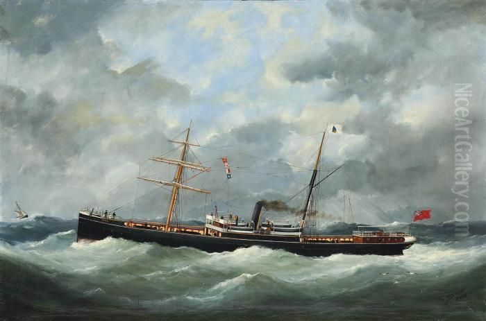 R. Bell & Co.'s Steamship 
Bothal 
 In A Heavy Swell Oil Painting by Marie-Edouard Adam Of Le Havre