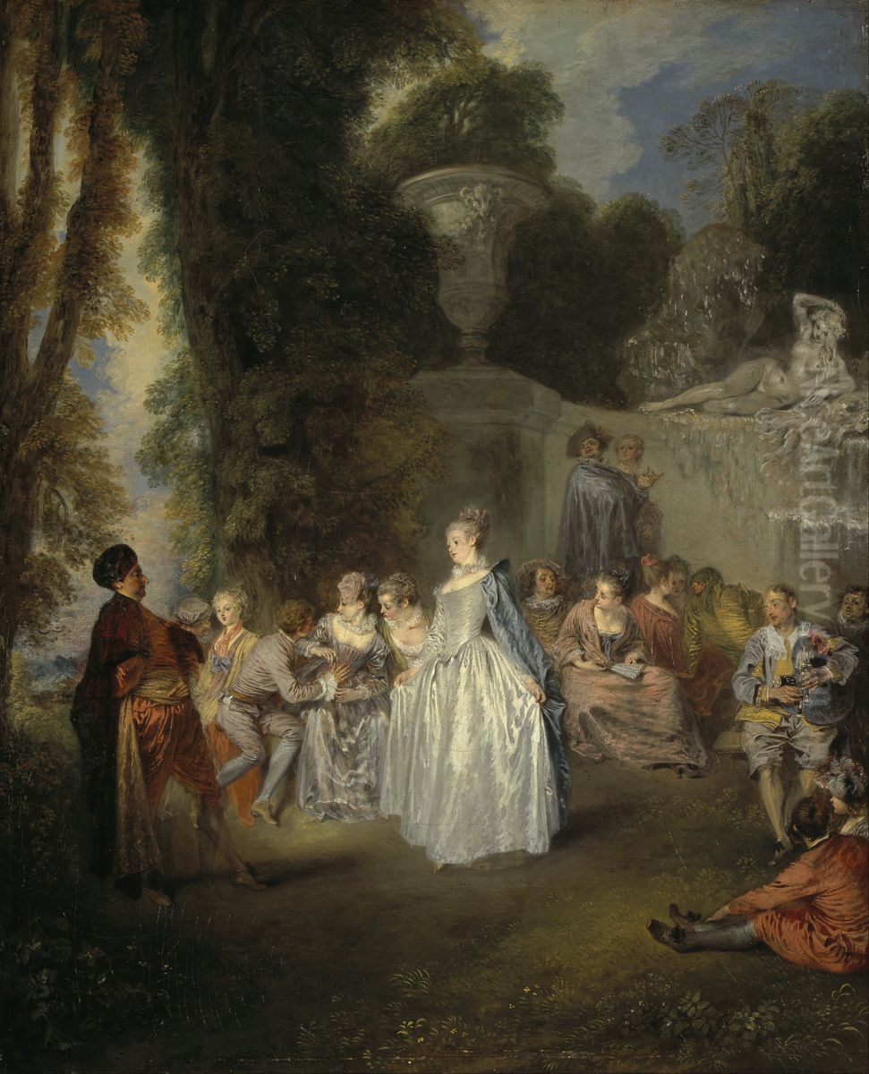 Fetes Venitiennes Oil Painting by Jean-Antoine Watteau