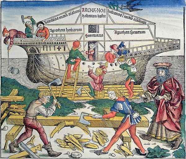 The Building of Noahs Ark, from the Nuremberg Chronicle by Hartmann Schedel, 1493 Oil Painting by Michael Wolgemut