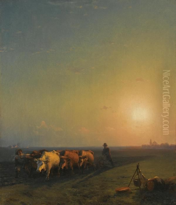 Ploughing The Fields, Crimea Oil Painting by Ivan Konstantinovich Aivazovsky